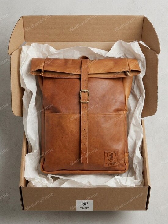Berliner Bags Paris XL Backpack Vintage Brown Goat Leather 17in Rolltop NWT main image 7
